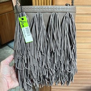 BNWT Sam Edelman Suede Leather Fringe Handbag Taupe Crossbody